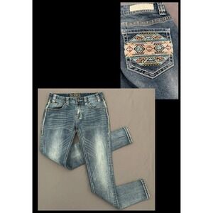 Rock & Roll Cowgirl Jeans Womens Size 27 Mid Rise Skinny Medium Wash Embroidered